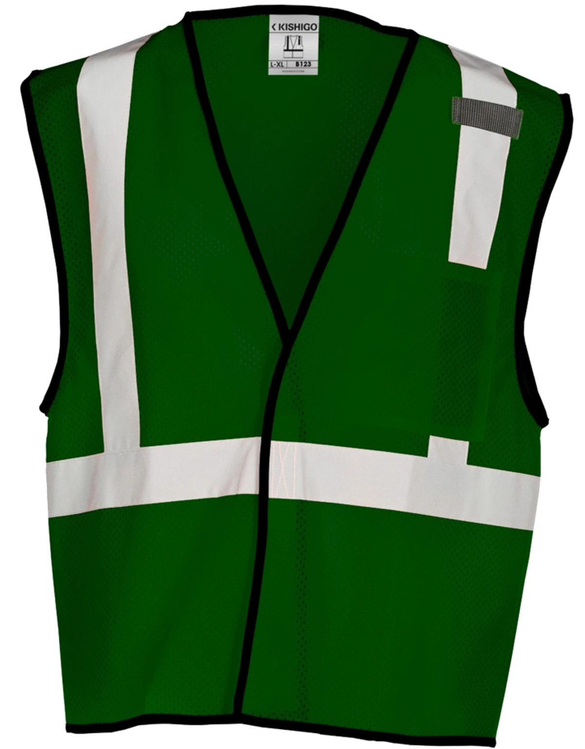 Green, Enhanced Visibility, Single Pocket Mesh Vest, S-M w/ Single Color Graphic