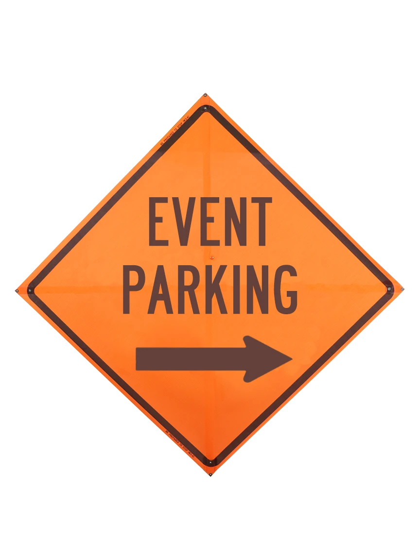 Event Parking Right Arrow Sign Sewn Pockets Mesh 48\" X 48\"