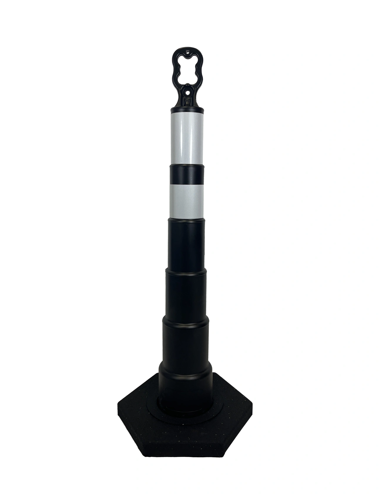 42\" Black Ez-Grab Channelizer 16 lbs Base \u0026 Two (2) Engineer Grade Reflective Collars, 6\" \u0026 4\" White