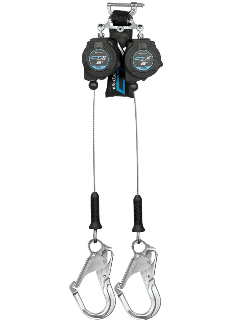 FallTech 8\u0027 CTX™ Cable Class 2 Leading Edge Personal SRL-P, Twin-leg with Aluminum Rebar Hooks