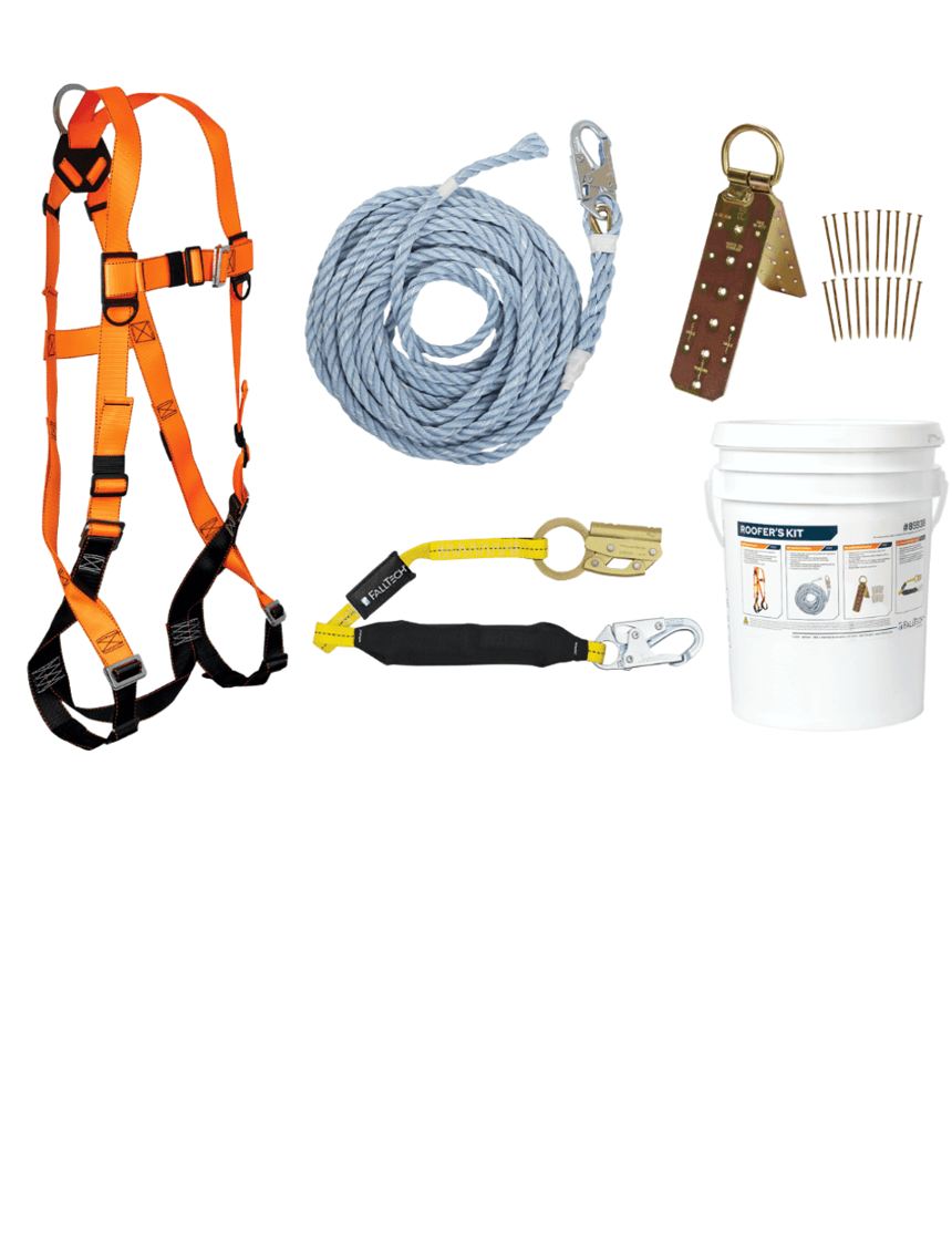 Falltech Roofer\u0027S Kit w/ Hinged Reusable Anchor \u0026 Manual Rope Adjuster