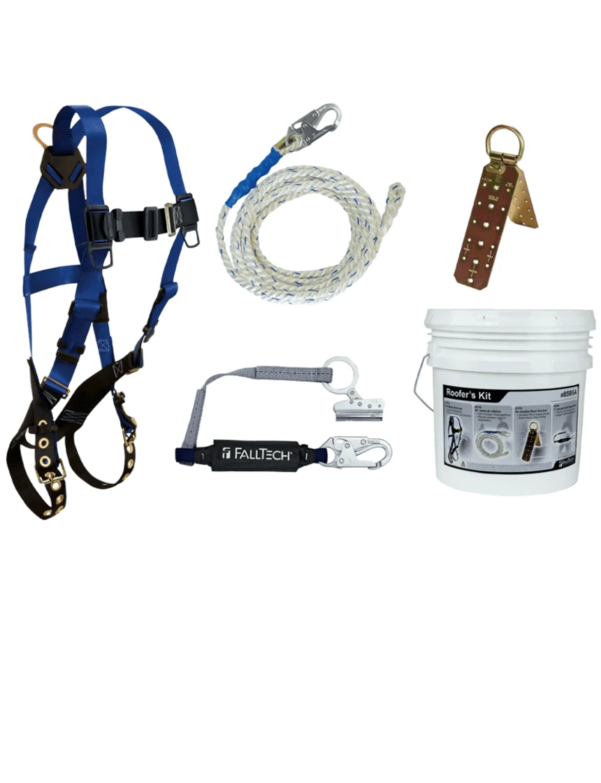 Falltech Roofer\u0027S Kit w/ Hinged Reusable Anchor \u0026 Trailing Rope Adjuster