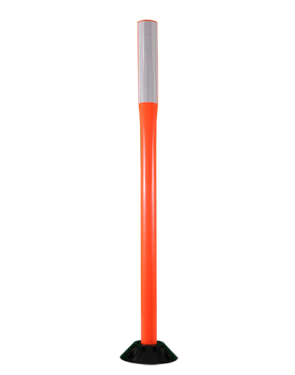 48\" Orange Flat Faced Delineator with one (1) 2\"X 12\" white reflective strip \u0026 Asphalt Hardware