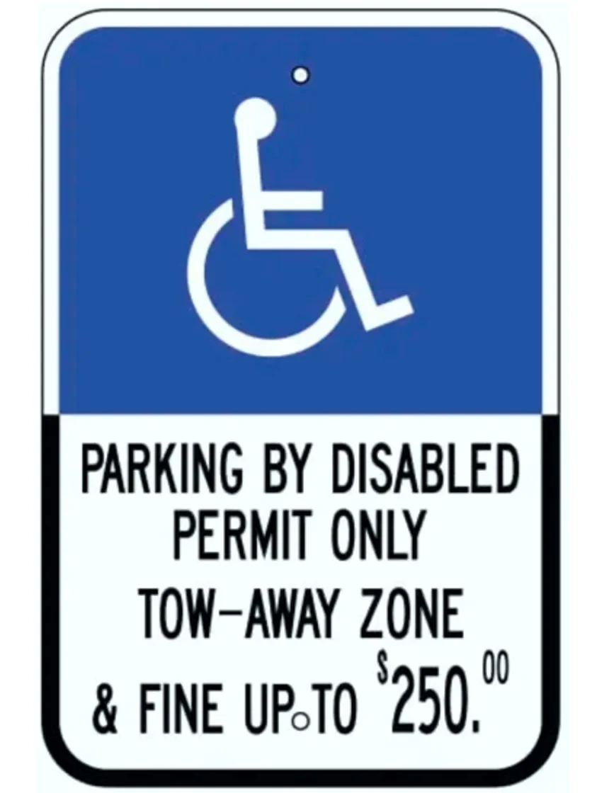 12\" X 18\" Florida Approved Aluminum Handicap Parking Sign\"Tow-Away Zone \u0026 $250 Fine\", Engineer Grade (EG) Reflective