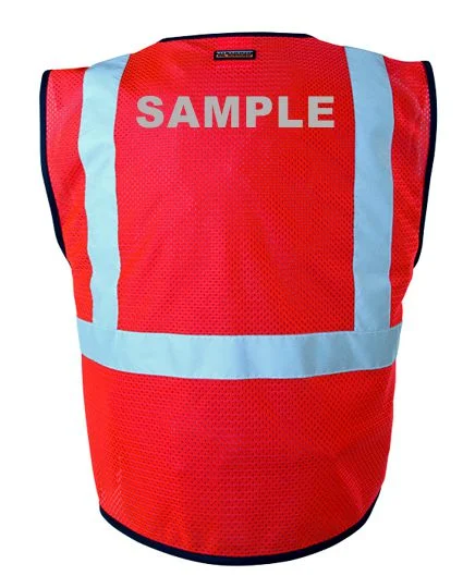 Fluorescent Red,Class 2,One (1) Pocket, Zipper,Mesh Vest,Adj Small-Med w/Custom Reflective Lettering