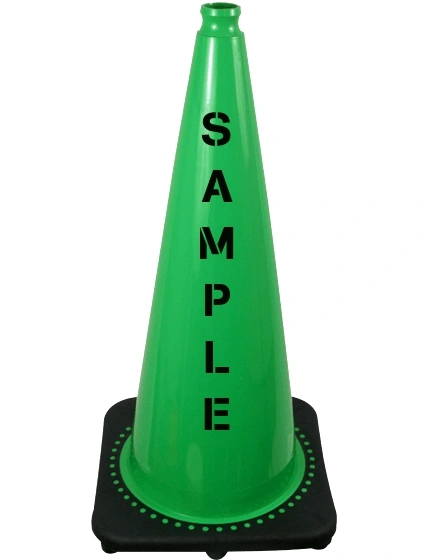 Green 28 inch 7 lbs JBC Black Base Traffic Cone with Custom Lettering