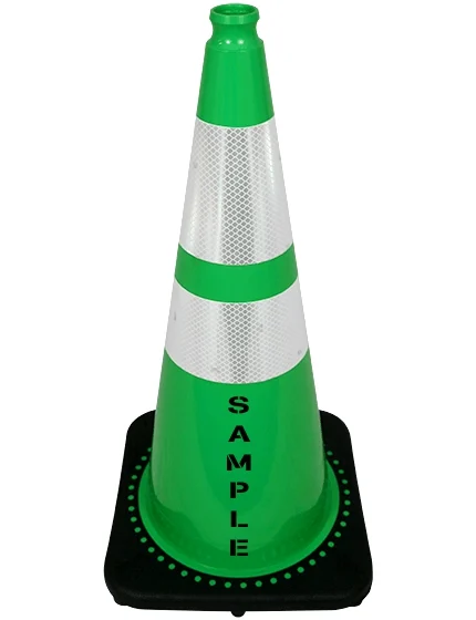 Green 28\" 7 lbs JBC Black Base Traffic Cone 6\" \u0026 4\" Reflective Collars \u0026 Custom Lettering