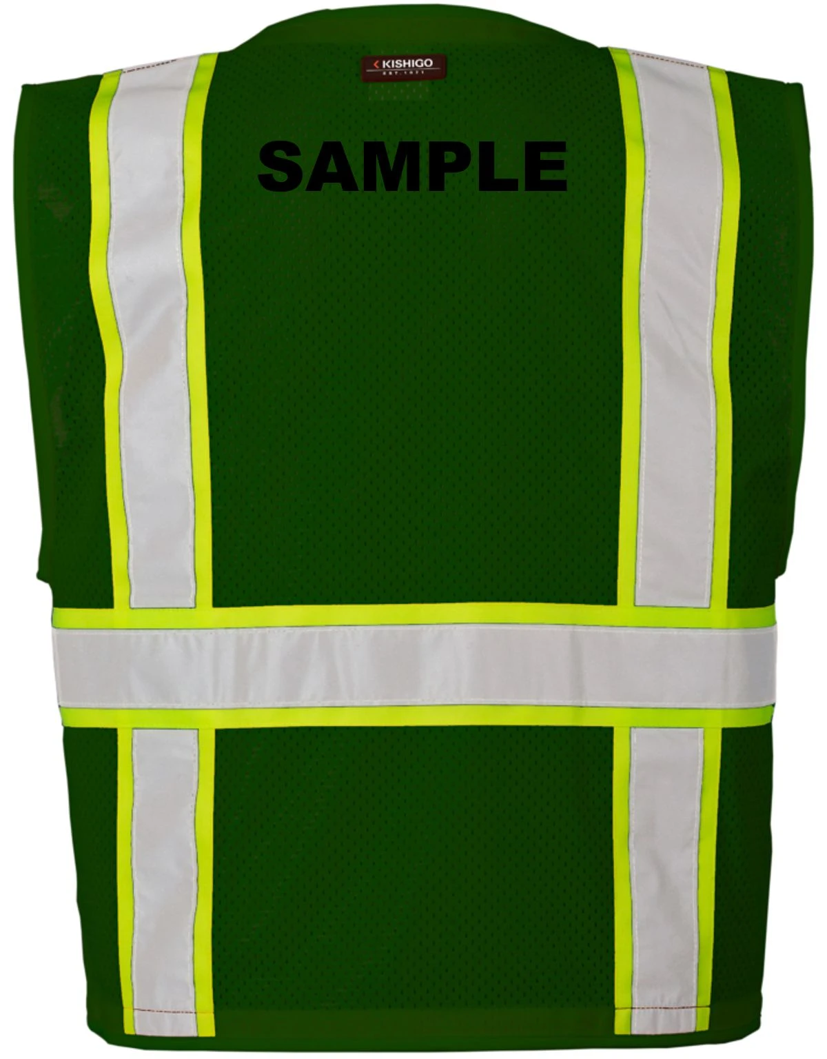 Green, Enhanced Visibility, Multi Pocket Mesh Vest, S-M w/Custom Black Lettering
