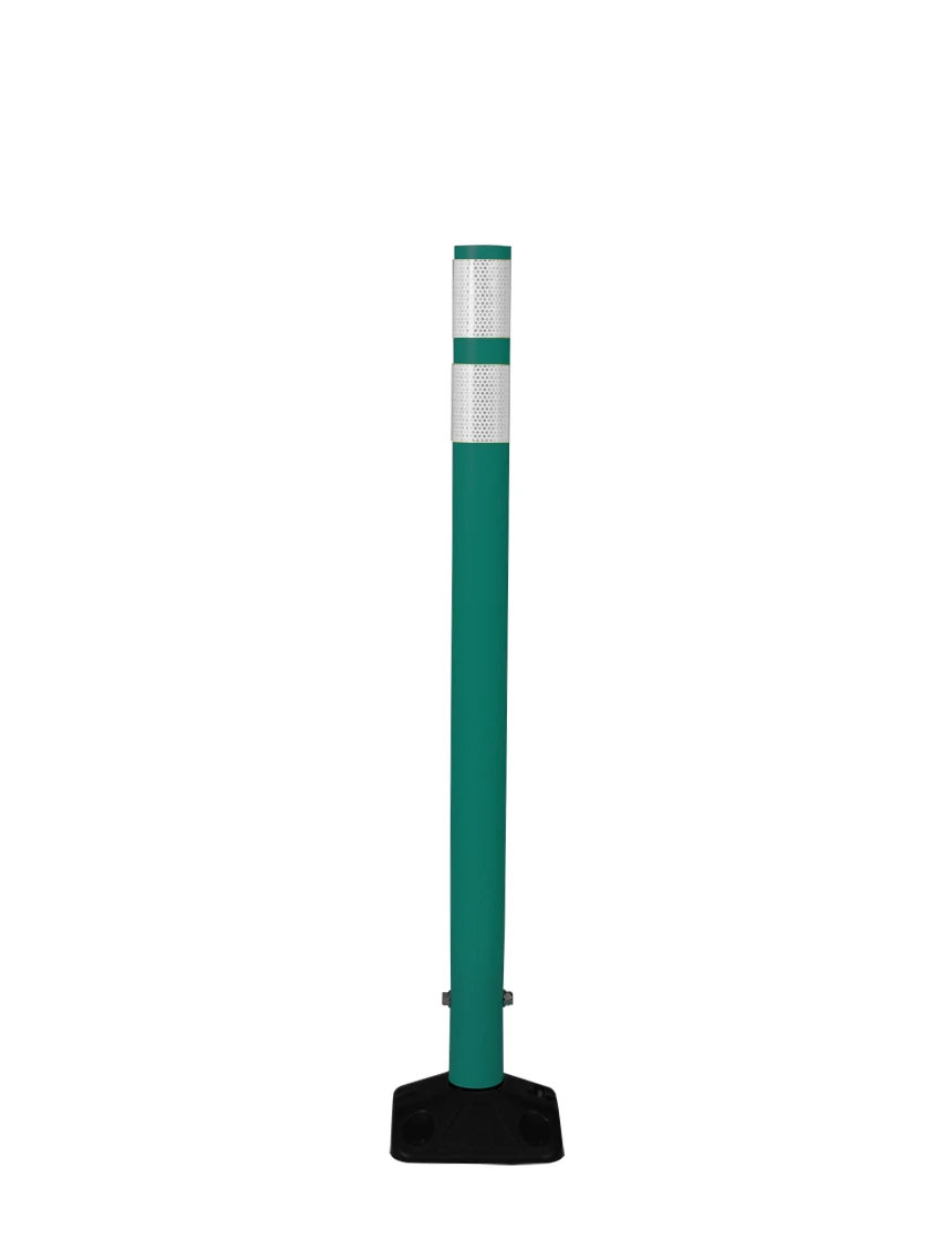 36\" Green Round Delineator w/ Black Base \u0026 2 White Reflective Collars \u0026 Asphalt Mounting Hardware