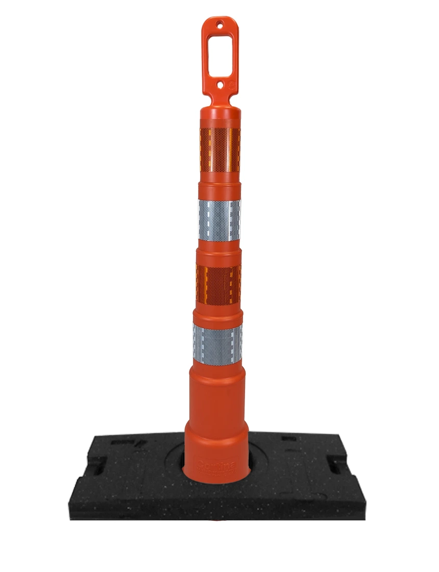 Cortina 42\" Grip-N-Go Orange Channelizer w/ Four (4) High Intensity (Hi) Reflective Collars (Owow) \u0026 30 lbs Rubber Base