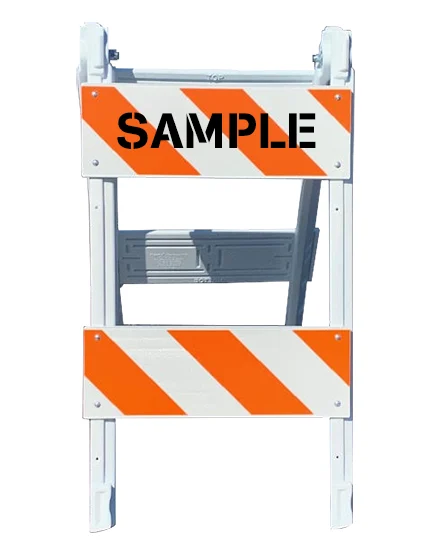 45\" H X 24\" W Folding Plastic MUTCD Type II Barricade w/EG Reflective Sheeting \u0026 Custom Lettering Two Side
