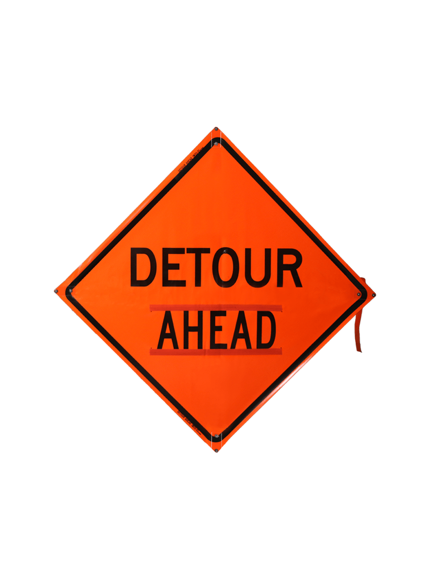 36\", Heavy Duty, Non-Reflective Roll Up Sign w/ Velcro For Overlays, Detour Ahead