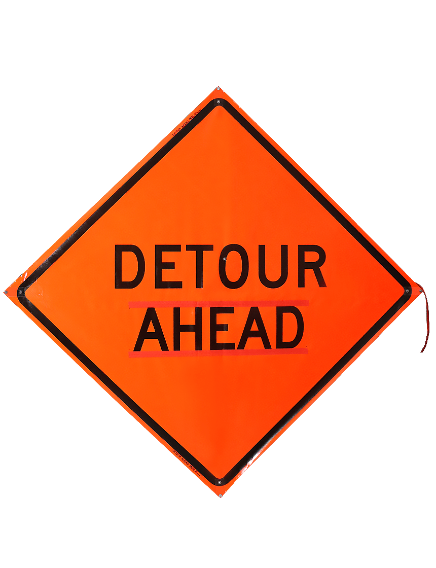 48\", Heavy Duty, Non-Reflective Roll Up Sign w/ Velcro For Overlays, Detour Ahead
