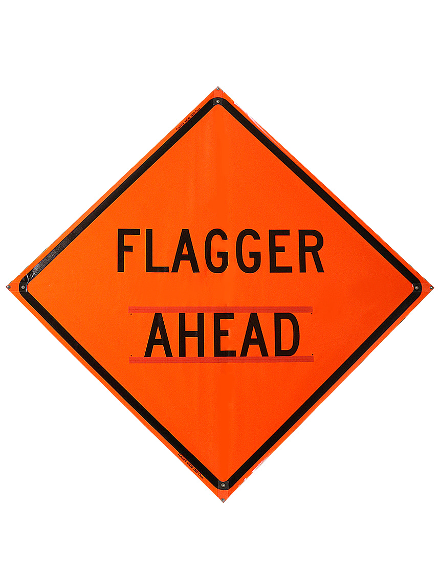 48\", Heavy Duty, Non-Reflective Roll Up Sign w/ Velcro For Overlays, Flagger Ahead (Text)