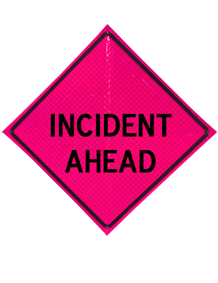 48\" Heavy Duty, Pink Reflective Roll Up, Incident Ahead