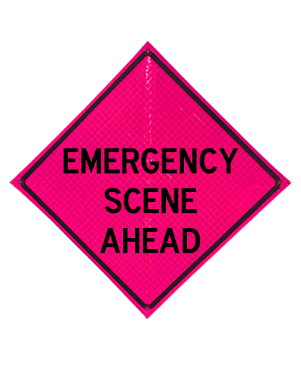 36\" Heavy Duty, Pink Reflective Roll Up Sign, Emergency Scene Ahead