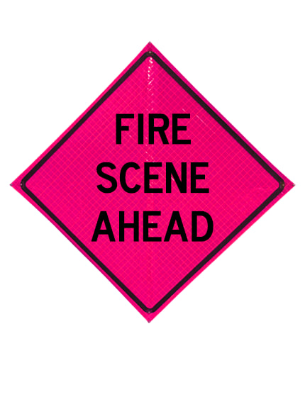 36\" Heavy Duty, Pink Reflective Roll Up Sign, Fire Scene Ahead