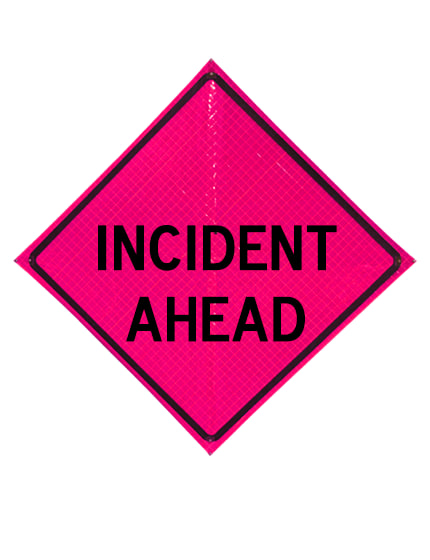 36\" Heavy Duty, Pink Reflective Roll Up Sign, Incident Ahead