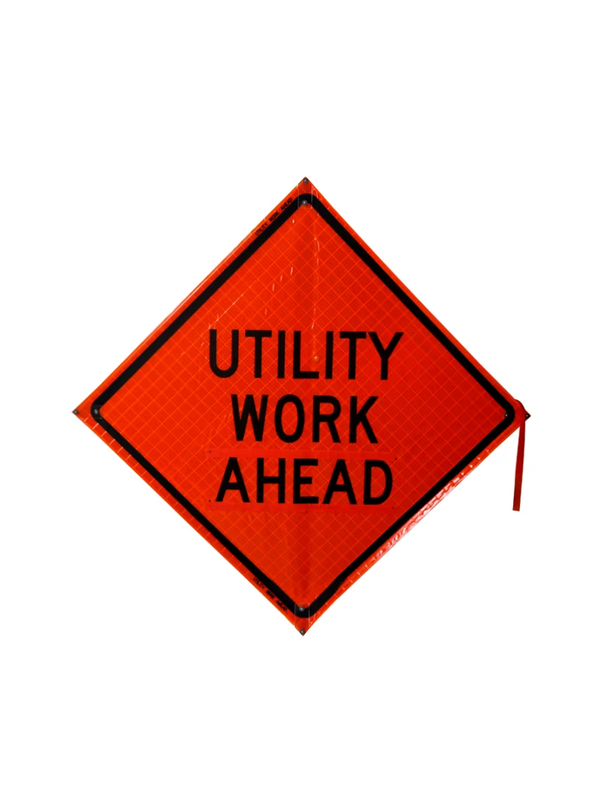 36\", Heavy Duty, Reflective Roll Up Sign w/ Velcro For Overlays, Utility Work Ahead