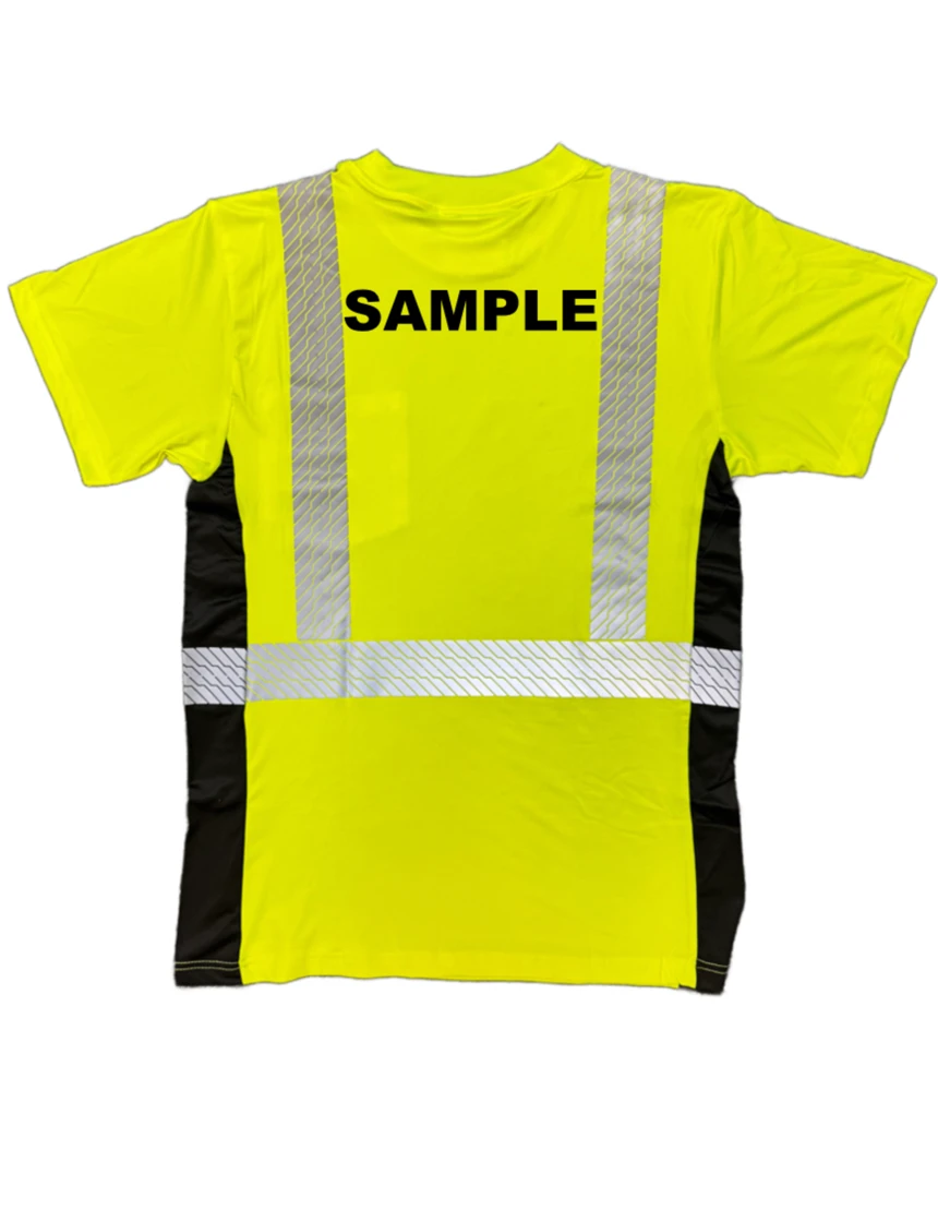 Liberty HiVizGard™ Lime Class 2 Short Sleeve T-Shirt w/Black Sides, Large with Custom Black Lettering