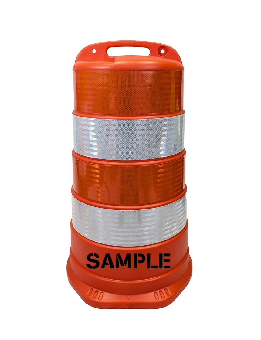 37\" Traffic Drum w/ Four 6\" HI Reflective Stripes \u0026 Double Sided Custom Lettering