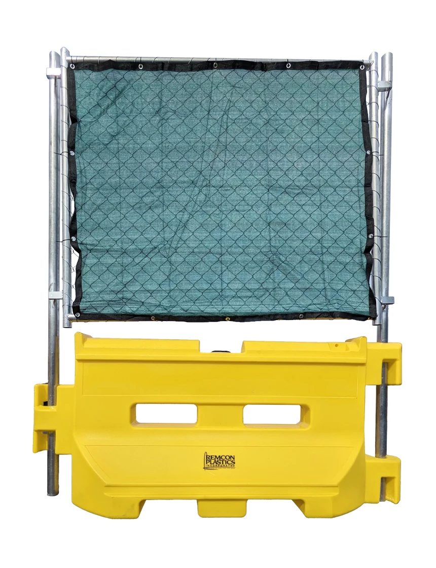 Yellow 36\" Construction Barricade w/ Onepro Fence Panel \u0026 Green Privacy Fence