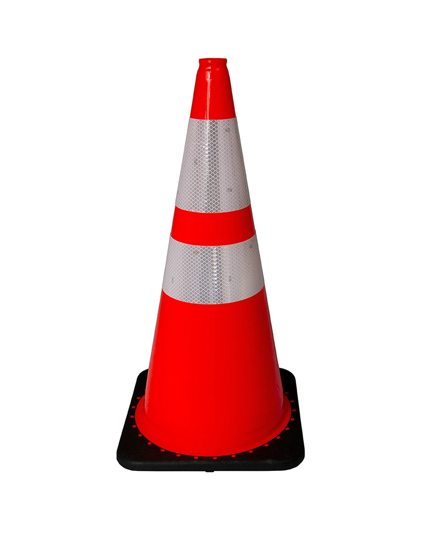 Orange 28\" 5.5 lbs JBC Black Base Traffic Cone w/ 6\" \u0026 4\" Reflective Collar