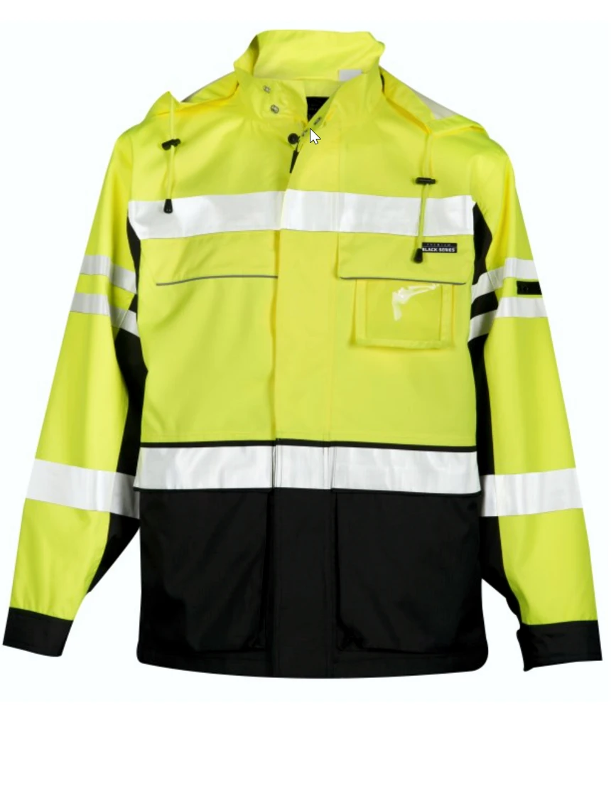 Kishigo, Premium Black Series, Lime, \"2-in-1\" Ripstop, Class 3 Rain Jacket, Size: Medium