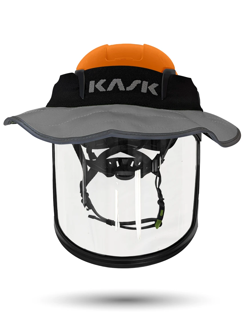 Orange Kask Zenith X2 ANSI Class E Safety Helmet w/ Full-Face Visor Kit (Clear) \u0026 360-Degree Sun Shield (Anthracite Gray)
