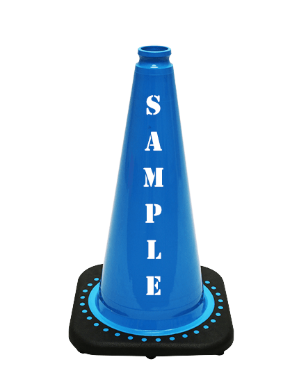 Light Blue 18 inch JBC Black Base Traffic Cone with Double Sided Lettering