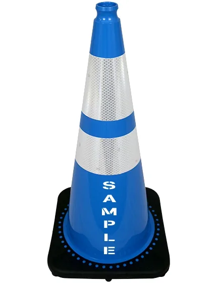 Light Blue 28 inch 7 lbs JBC Black Base Traffic Cone 6\" \u0026 4\" Reflective Collars \u0026 Double Sided Lettering