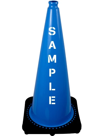 Light Blue 28 inch 7 lbs JBC Black Base Traffic Cone with Custom Lettering