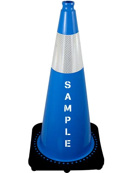 Light Blue 28\" 7 lbs JBC Black Base Traffic Cone 6\" Reflective Collar \u0026 Double Sided Lettering
