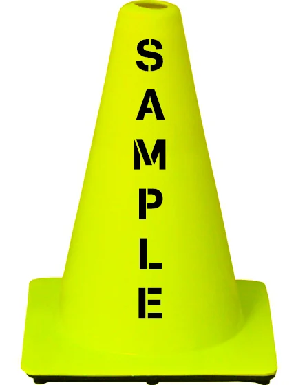 Lime 12\" Traffic Cone with Double Sided Custom Lettering