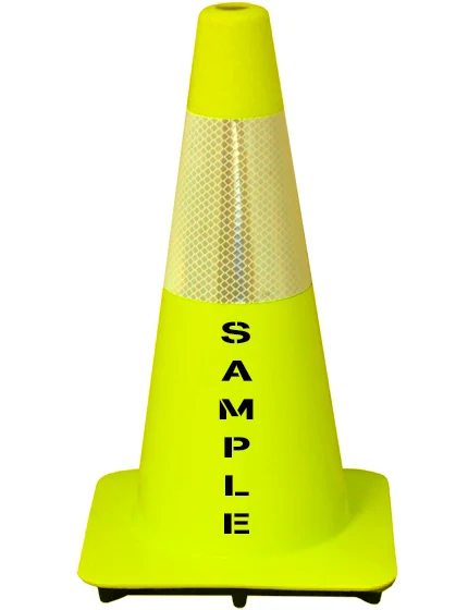 Lime 18\" Traffic Cone w/6\" Reflective Collar \u0026Double Sided Custom Lettering