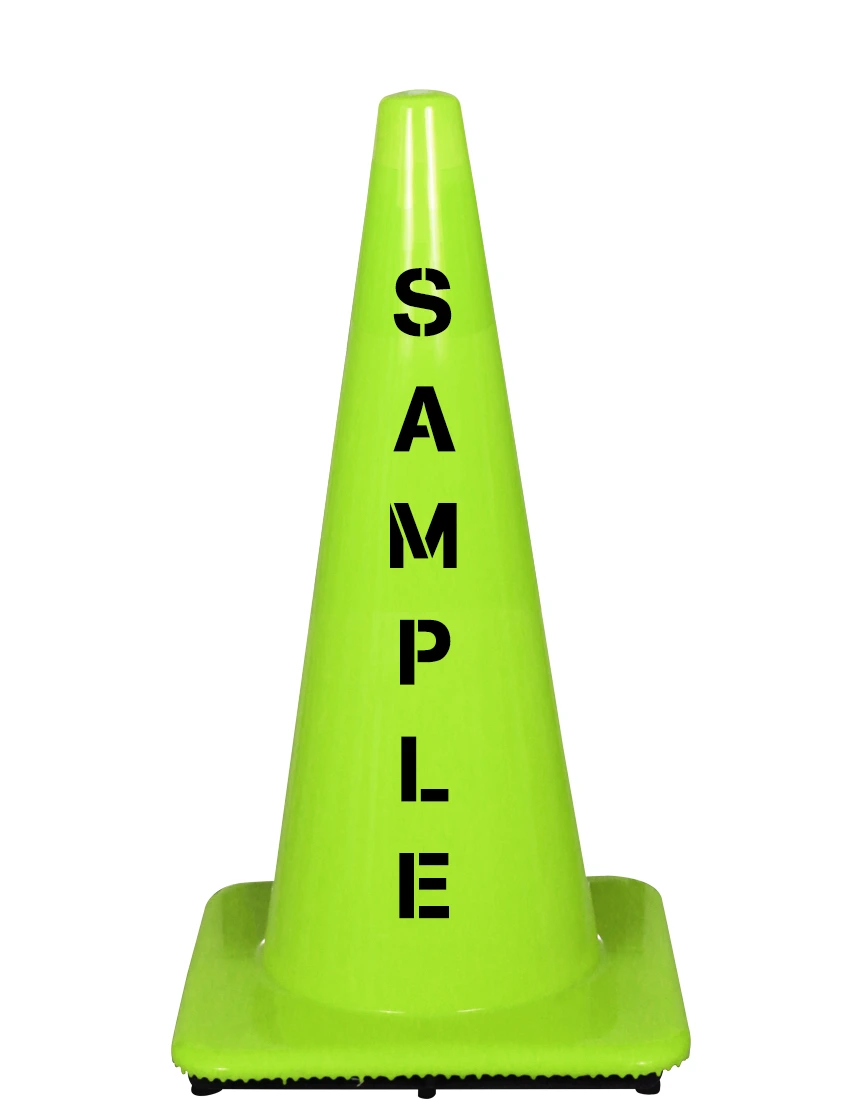 lime 28 inch traffic cones no reflective collars  lettering single side 