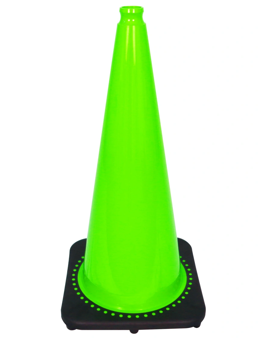 Lime 28\" 7 lbs JBC Black Base Traffic Cone