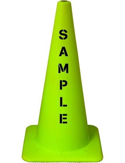 lime 28 inch traffic cones no reflective collars  lettering single side 