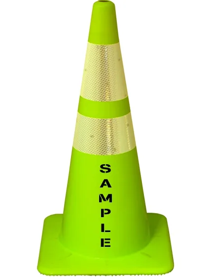 lime 28 inch traffic cones w 2 reflective collars  lettering single side 