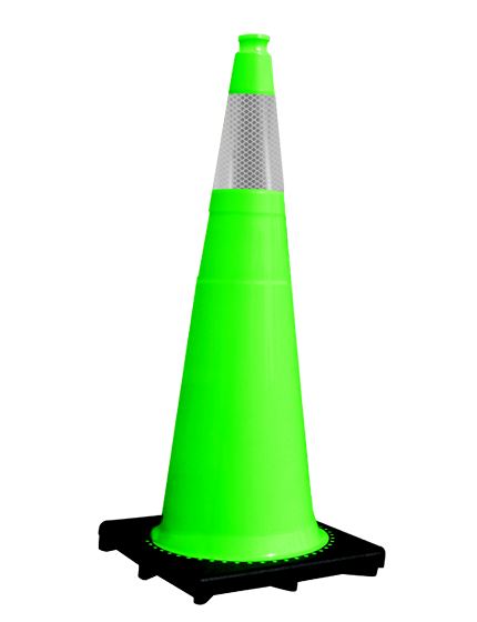 Lime 36\" 10 lbs JBC Black Base Traffic Cone with 6\" Collar