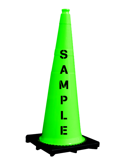 Lime 36\" 10 lbs JBC Black Base Traffic Cone with Custom Lettering