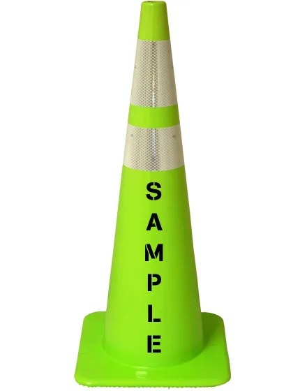 Lime, 36\" Traffic Cone w/6\" \u0026 4\" Reflective Collar and Custom Lettering
