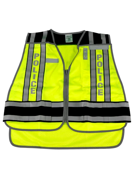 Lime \u0026 Black, 4-Point \"Breakaway\" Public Safety Vest w/Police In Reflective Letters, 2Xl-4Xl w/ Single Color Graphic