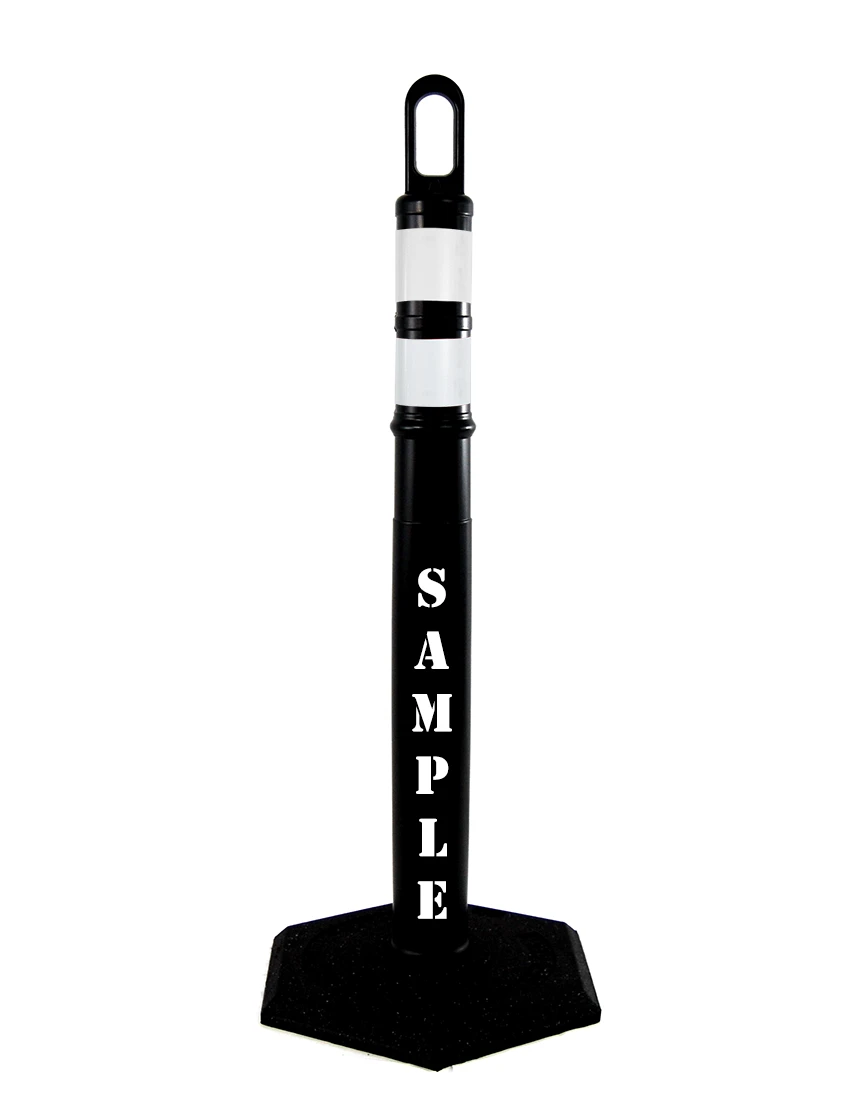 42\" Black TrafFix Looper Tube w/ Two 3\" Reflective Collars, Custom Lettering \u0026 12 lbs Base