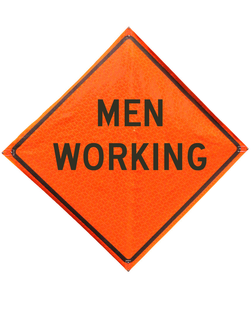 48\", Heavy Duty, Marathon Reflective Roll Up Sign, Men Working (Text)