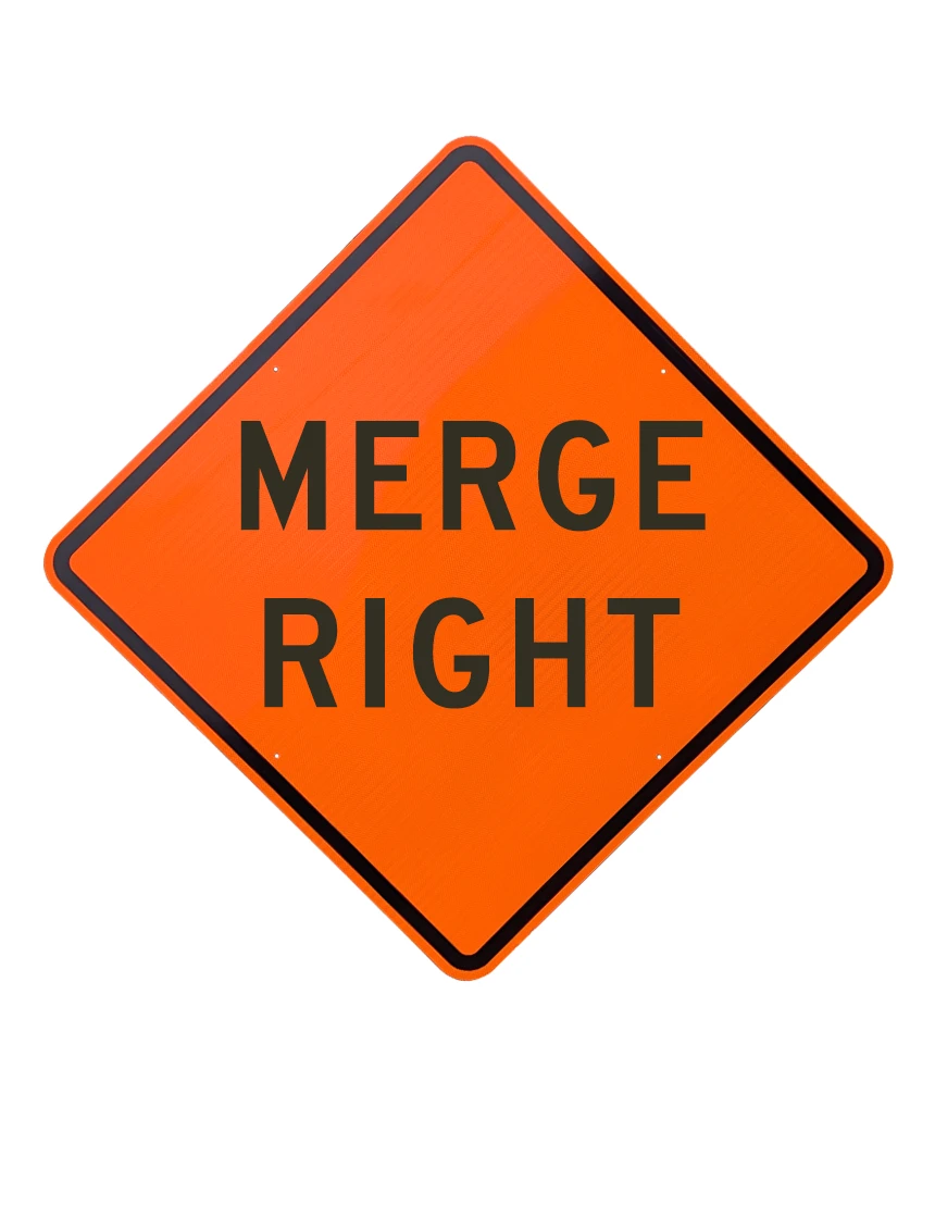 36\", Aluminum, Diamond Grade Reflective Sign, MERGE RIGHT