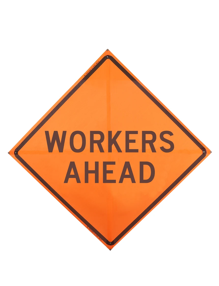 Workers ahead sign sewn pockets Mesh 48 inch x 48 inch