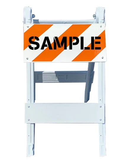 Modular plastic barricade high intensity HI lettering double sided Type 1 with one 12 inch tall reflector per side