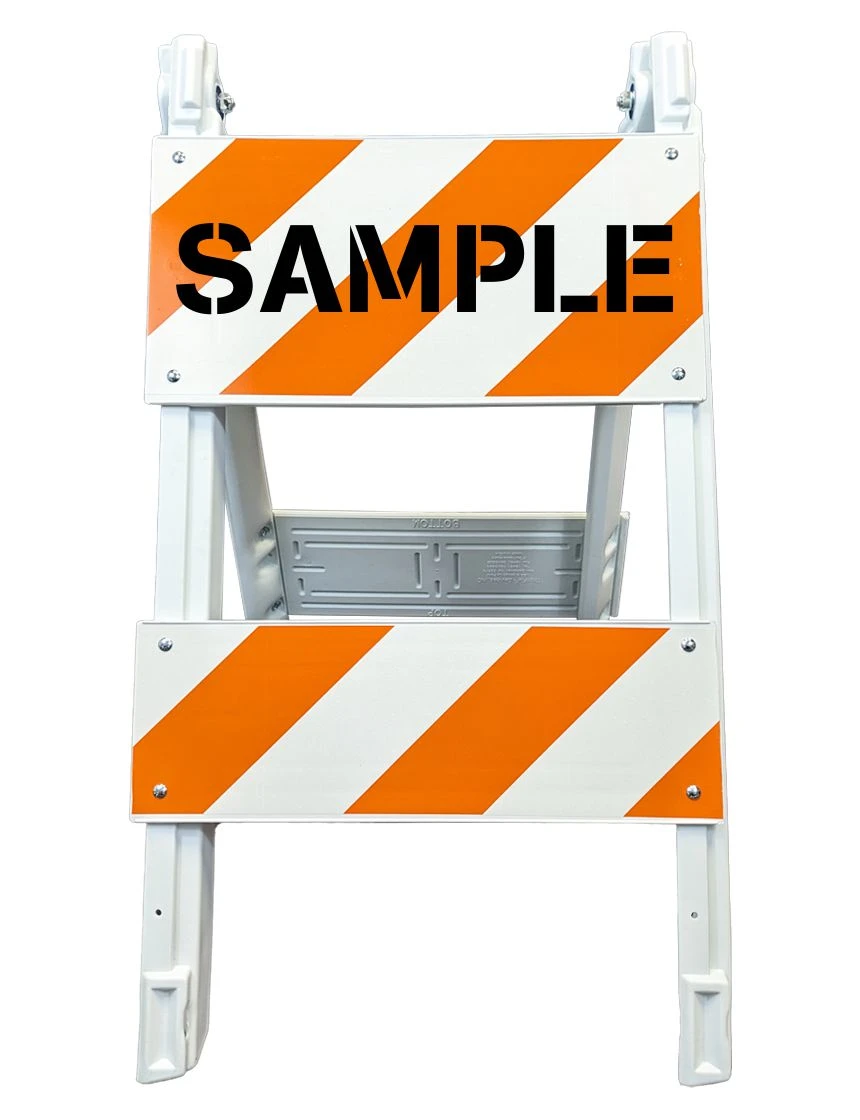 Modular plastic barricade lettering single side engineer grade EG Type 2 with one 12 inch \u0026 one 6 inch tall reflector per side