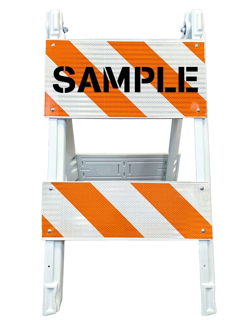 Modular plastic barricade lettering single side high intensity HI Type 2 with one 12 inch \u0026 one 6 inch tall reflector per side